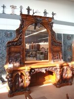 59. Антикварный Большой стол резной, с зеркалом. 19 век.